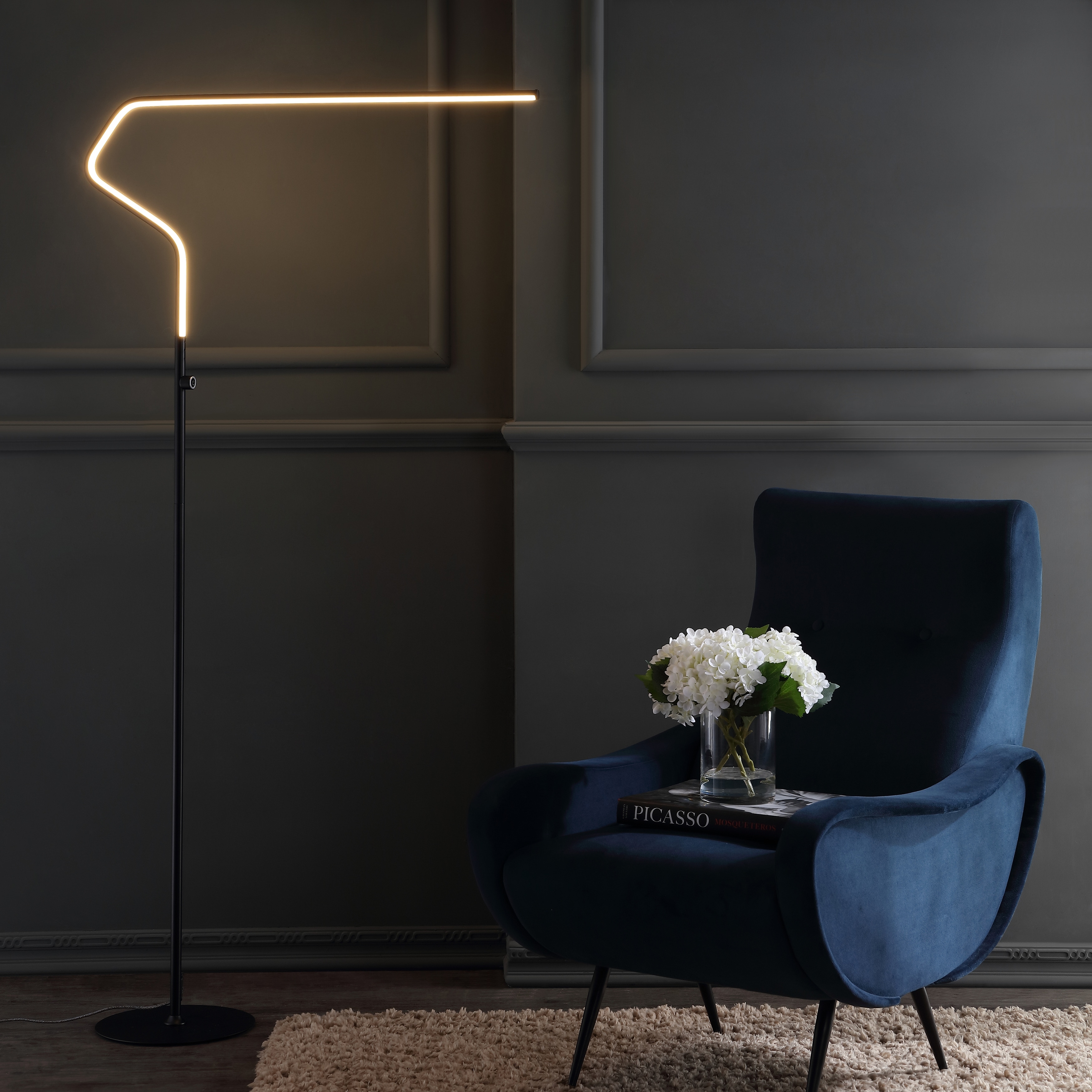 JONATHAN Y Ned 65.25" Integrated LED Metal Floor Lamp, Black - 65.25" H x 33.5" W x 9.75" D