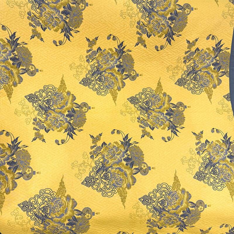Floral Reverisible Cotton Throw Blanket Yellow & Gray