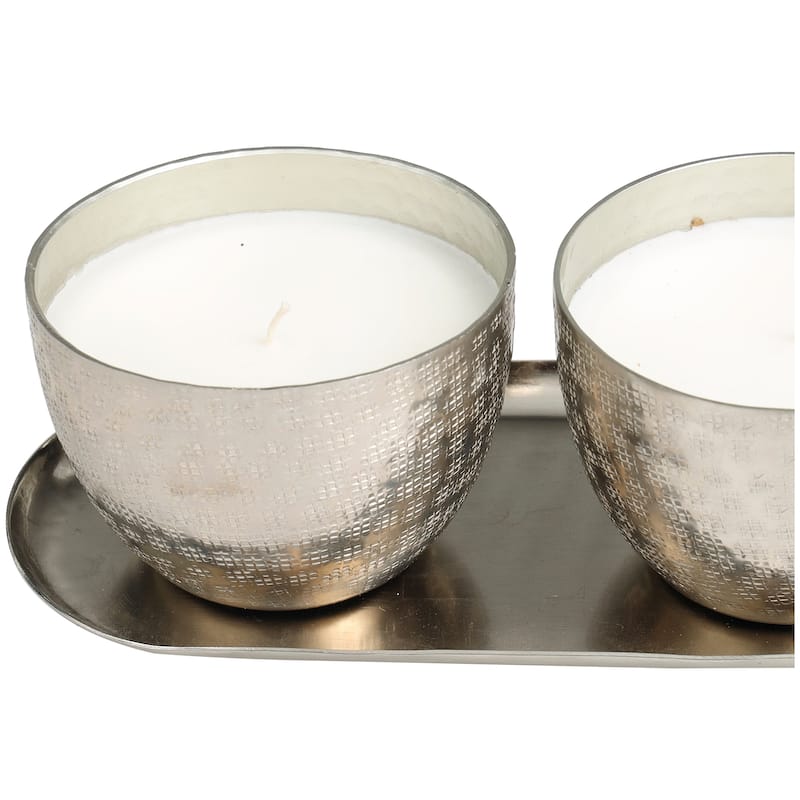 Silver or Gold or Copper Metal Scented Grid Patterned 10 oz 1 Wick Candle with White Wax (Set of 2)