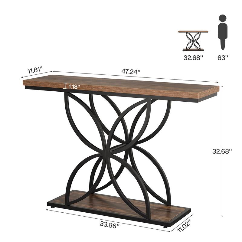 47-Inch Console Table, Industrial Sofa Table with Unique Butterfly Metal Base