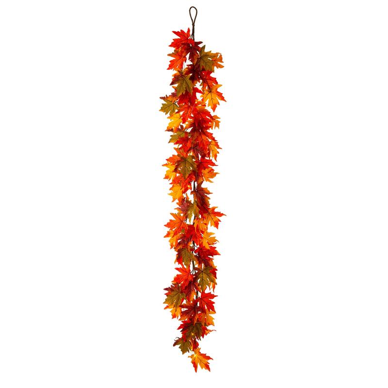 Glitzhome LED Lighted Fall Maple Leaves Wreath/Garland with Timer - Galand