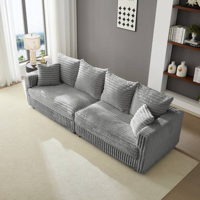 104.3" Plush Corduroy Cloud Couch, Modular Sectional Sofa with Pillows, Deep Seat Convertible Lounge Chair for Apartment