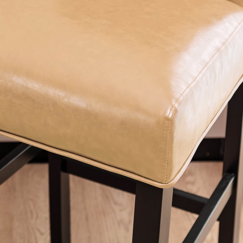 Glitzhome Set of 2 45"H PU Riveted Upholstered Bar Stools Pub Chairs