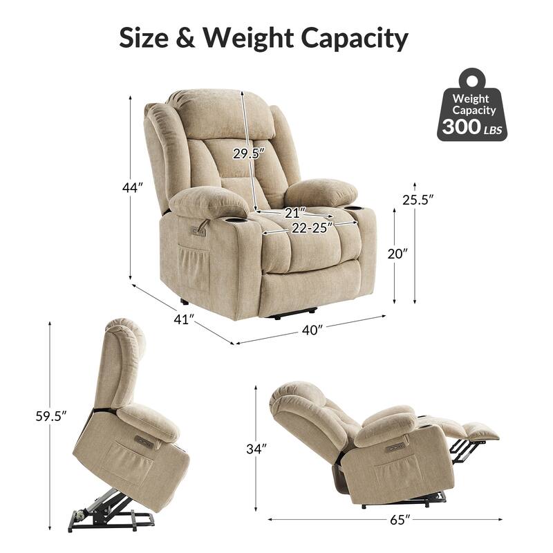 Rupert Modern Power Lift Assist Oversized Massage Recliner set of 2 by HULALA HOME