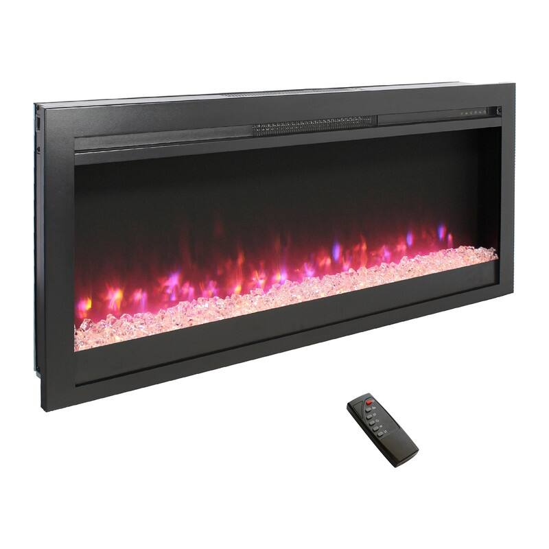 44 in. Wall Mount Recess Tempered Glass Electric Fireplace with remote multi color,LED light heater in Black