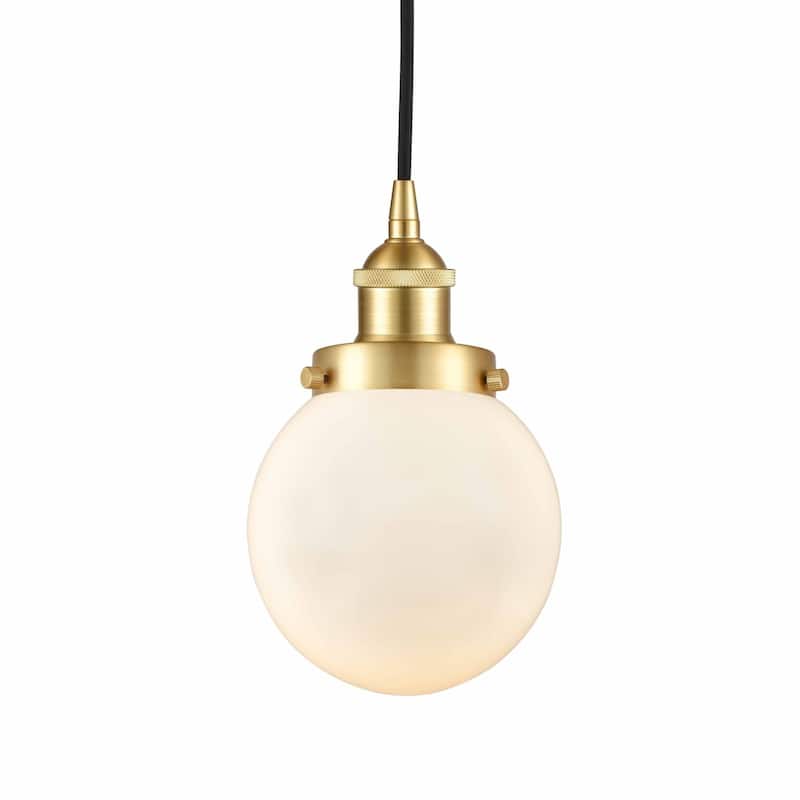 Innovations Lighting 616-1PH-10-6 Beacon Pendant Beacon 6" Wide Mini - Satin Gold / Matte White