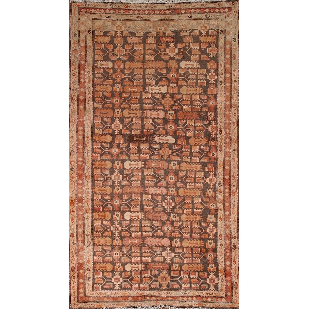 Geometric Meshkin Persian Vintage Area Rug Hand-Knotted Wool Carpet - 4'7" x 9'3"