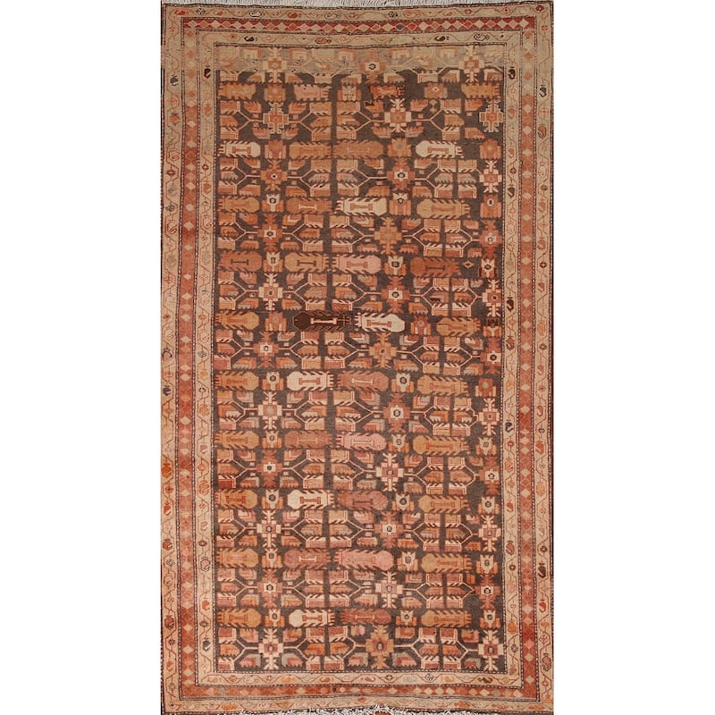 Geometric Meshkin Persian Vintage Area Rug Hand-Knotted Wool Carpet - 4'7" x 9'3"