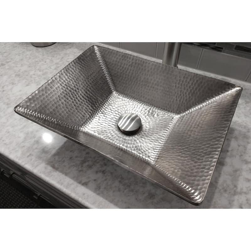 17-in Modern Rectangle Hand Forged Old World Copper Vessel Sink in Nickel (PVMRECEN)