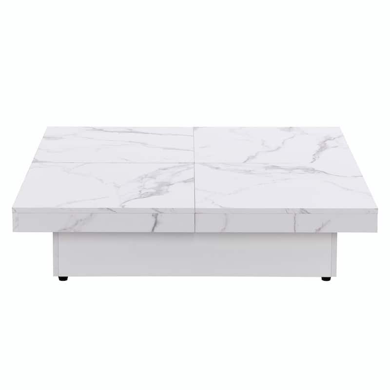 39.4'' Square Marble Veneer Coffee Table with Sliding Top Storage