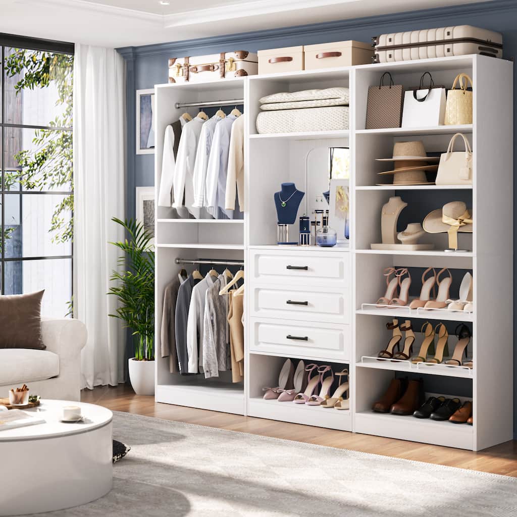 Cimly Set of 3 Freestanding Closet System with Drawers, Adjustable Closet Organizer with Hanging Rods and Shoe Racks