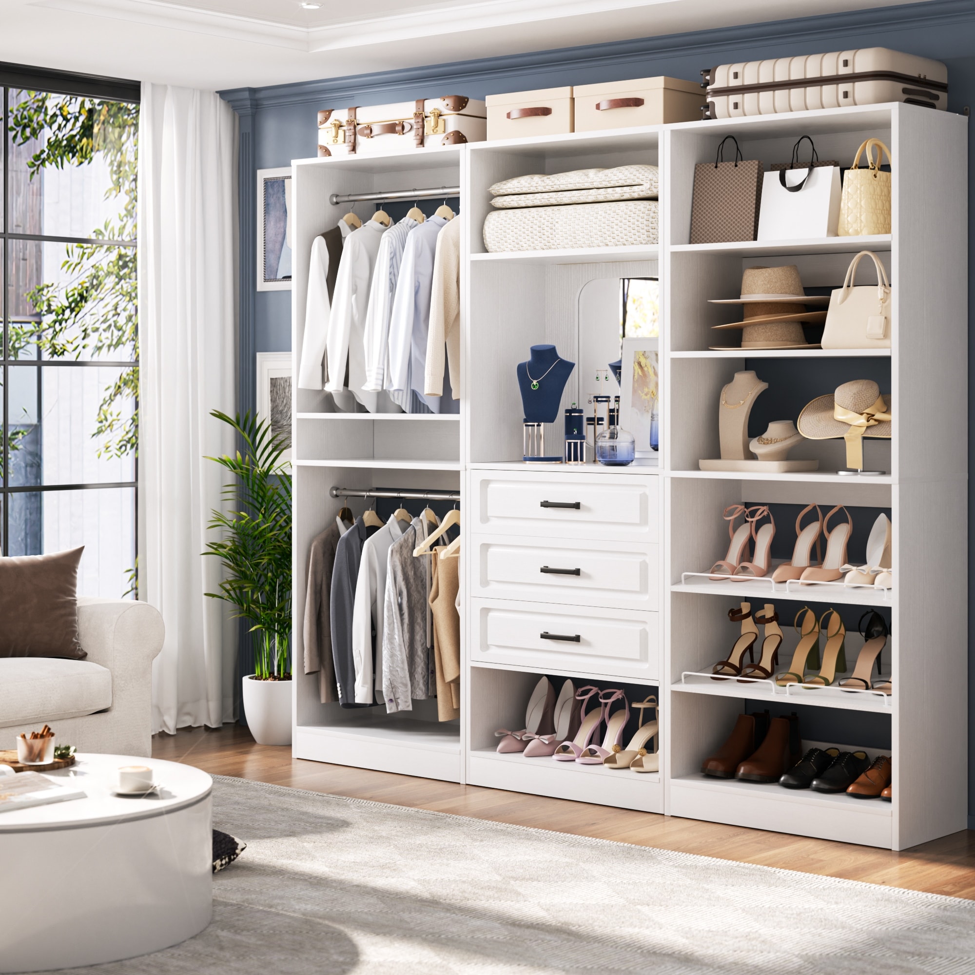 Cimly Set of 3 Freestanding Closet System with Drawers, Adjustable