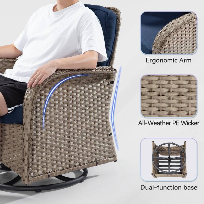 Cozywor 3Piece Wicker Patio Swivel Outdoor Rocking Chair Conversation