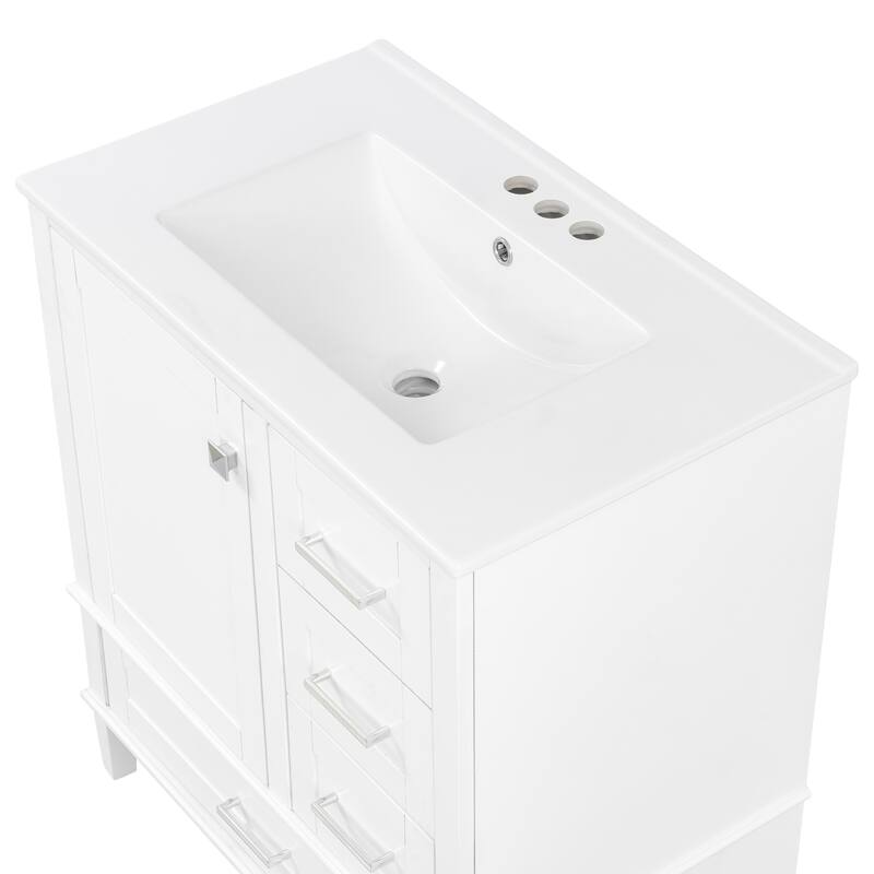 GDFStudio - Lumia Transitional Space Saving Freestanding Bathroom Vanity Cabinet with Ceramic Sink and Soft Close Storage
