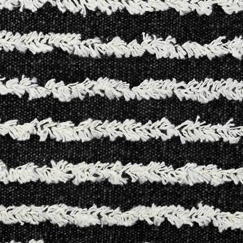 Handwoven Striped Shag Square Throw Pillow - 20" - Black and White