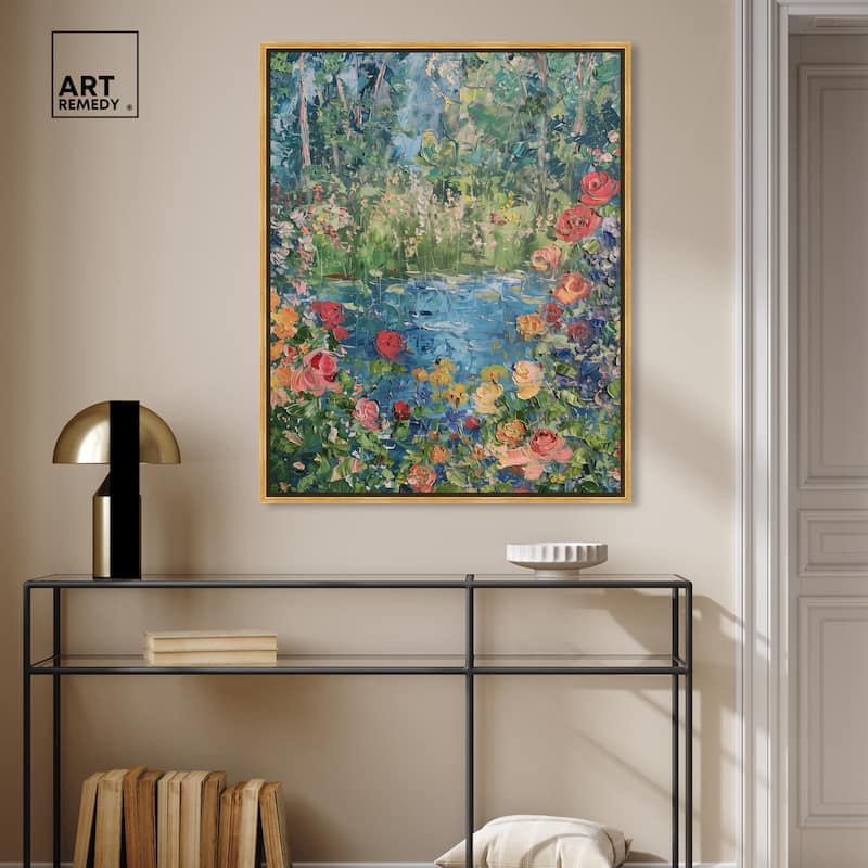 Art Remedy Serene Escape Framed Impressionism 1 Piece Canvas Wall Art /Monet And Van Gogh Inspired Art