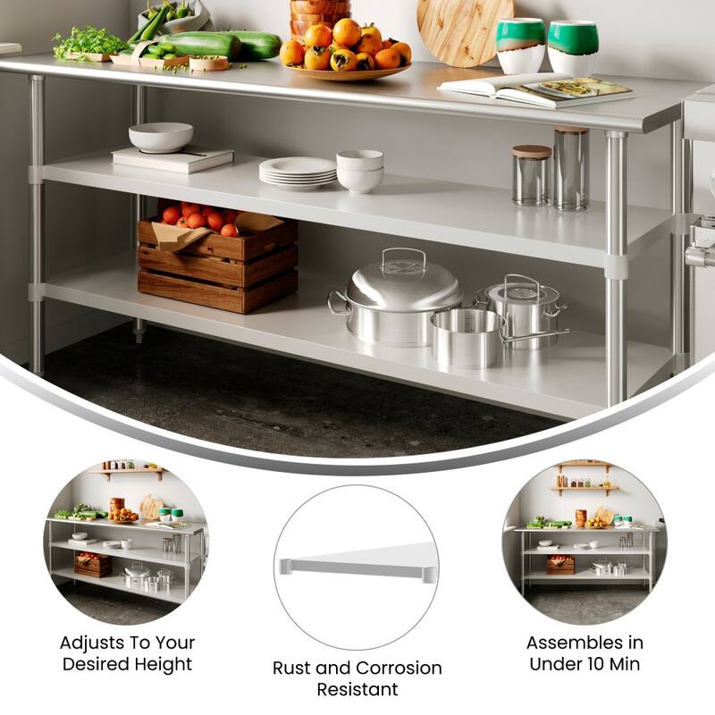 Galvanized Steel Adjustable Add-On Work Table Restaurant Shelf for Work Tables