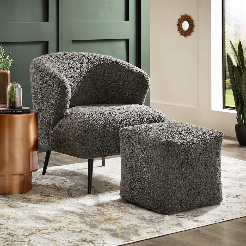 Tremont Boucle Accent Chair and Cube Pouf Footrest by iNSPIRE Q Bold