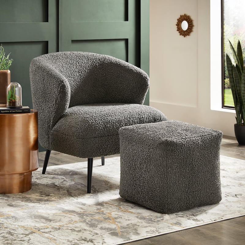 Tremont Boucle Accent Chair and Cube Pouf Footrest by iNSPIRE Q Bold