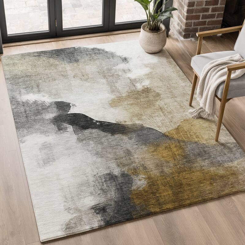 Premium Washable Super Soft Abstract Contemporary Mayfield Rug - Brown - 3' x 5'