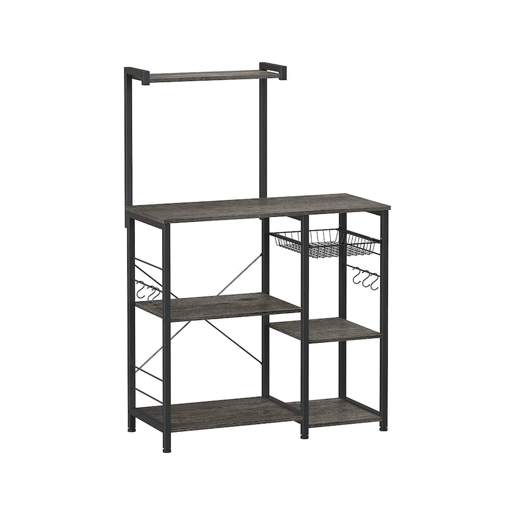 Kitchen Microwave Oven Stand Shelf with Wire Basket and 6 S-Hooks - 35.4"L x 15.7"W x 52"H