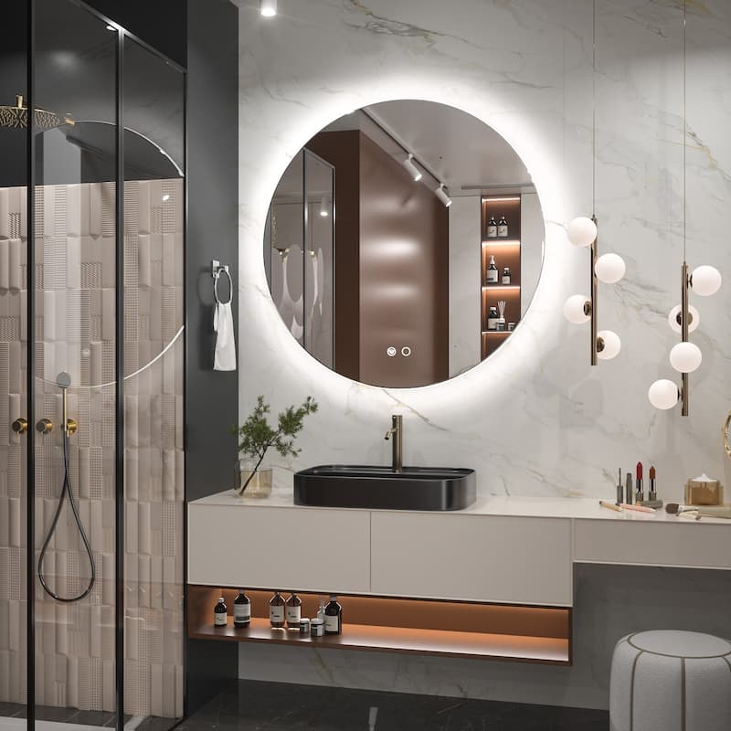 KEONJINN Round LED Backlit Bathroom Vanity Wall Mirror 3 Colors, Anti-fog