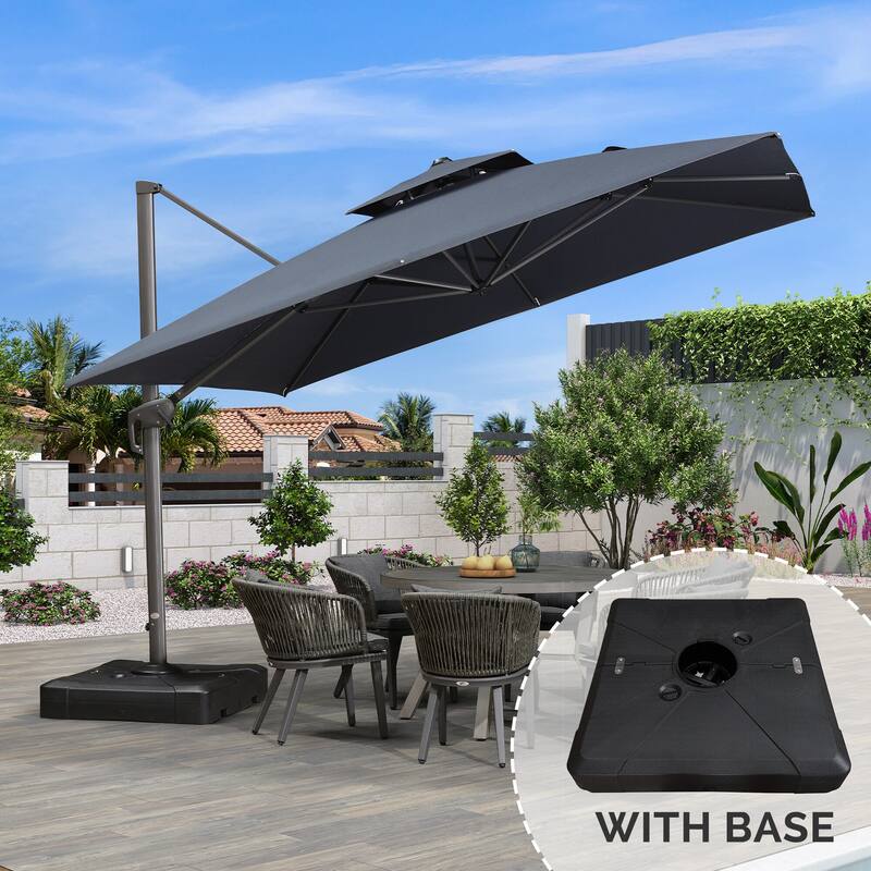 PURPLE LEAF Double Top Stylish UV50+ Fade Resistant Patio Cantilever Umbrella with Base - Dark Grey