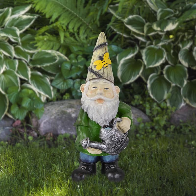 Gnome with Watering Can Outdoor Garden Statue - 15.5"