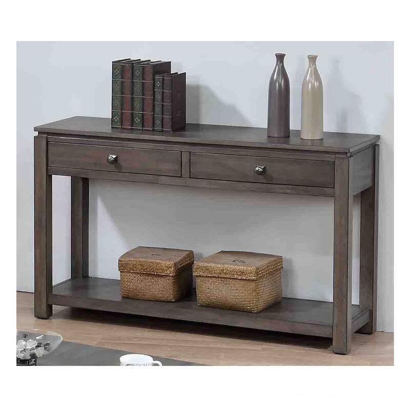 53" gray rectangular wooden sofa console table with drawers and shelf