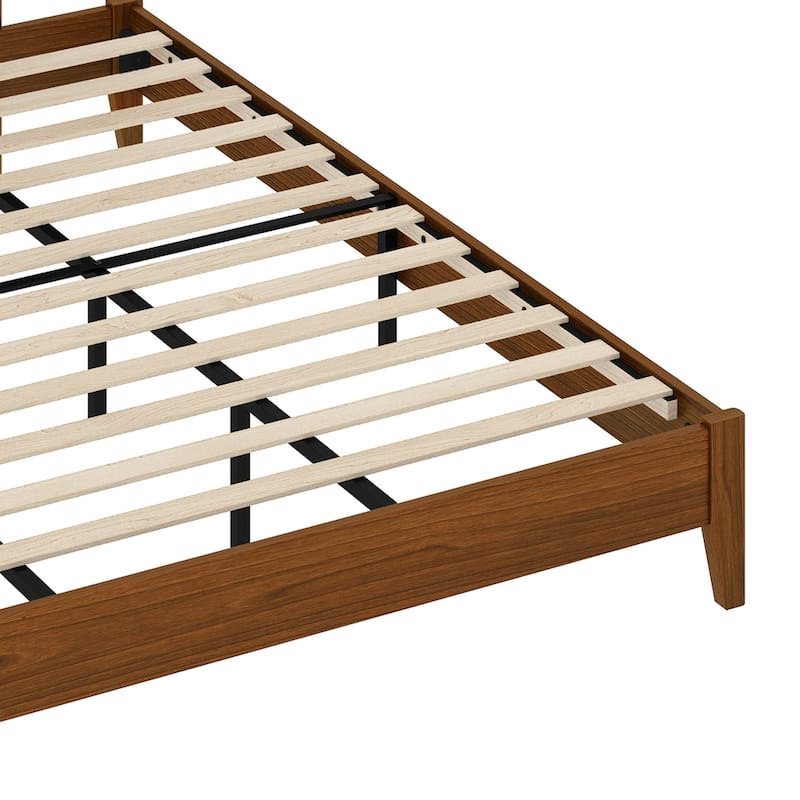 Queen/King Size Bed Frame with Adjustable Headboard Heights and Solid Wood Headboard, Walnut Color