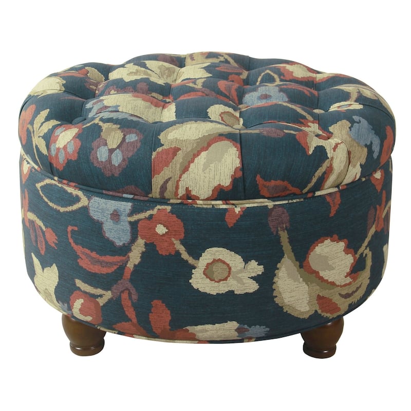 HomePop Tufted Round Storage Ottoman - Navy