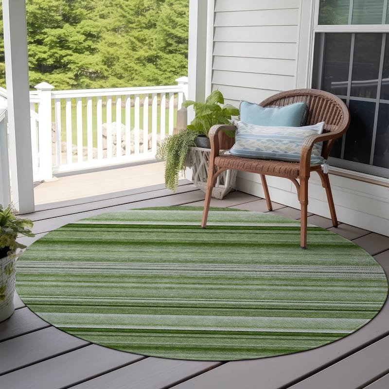 Machine Washable Indoor/ Outdoor Chantille Multi Stripe Rug - Aloe - 8' x 8'