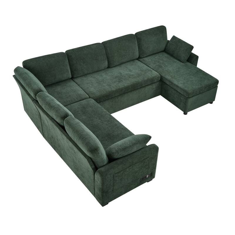 111.2" U-shaped Sofa with Reversible Chaise and Convertible Sofa Bed