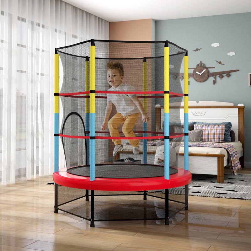 Kids Trampoline with Safety Net Indoor Outdoor Use Bounce Jumper - Yellow