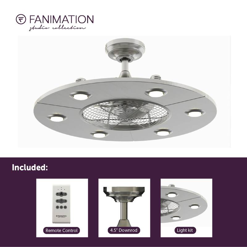 Fanimation Studio Collection Dex 12 inch Brushed Nickel Fandelier Ceiling Fan with LED Lights and Remote