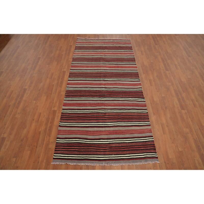 Hand Woven Oriental 100% Wool Carpet Southwestern Geometric Red Kilim Area Rug - 10' 4'' X 4' 7''