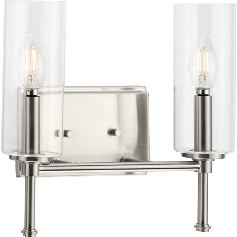 Elara Collection Two-Light Brushed Nickel Glass Bath Vanity Light - 12.5 in x 5.12 in x 11.5 in