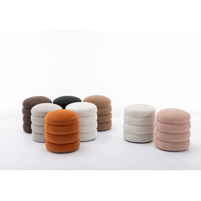 Soft Velvet Round Ottoman Footrest Stool,Pink