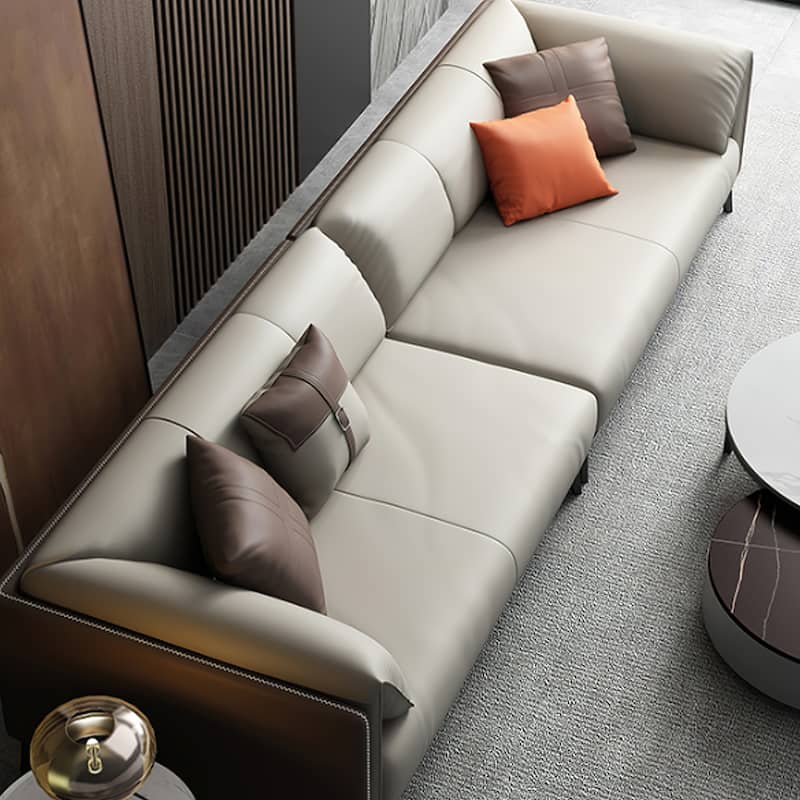 Faux Leather Pillow Top Arm Sofa with Reversible Cushions - three seat