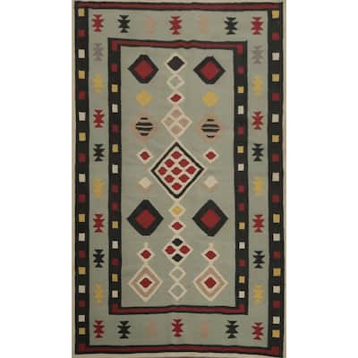 Hand Woven Oriental 100% Wool Carpet Southwestern Modern Green Kilim Area Rug - 8' 0'' X 5' 1''