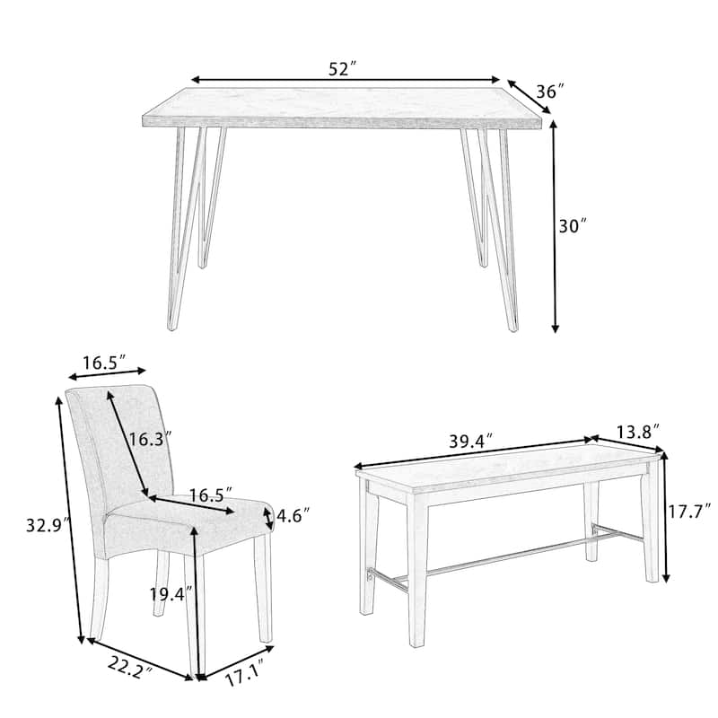 6 Piece Dining Table Set Modern Dining Table with 4 Upholstered Chairs
