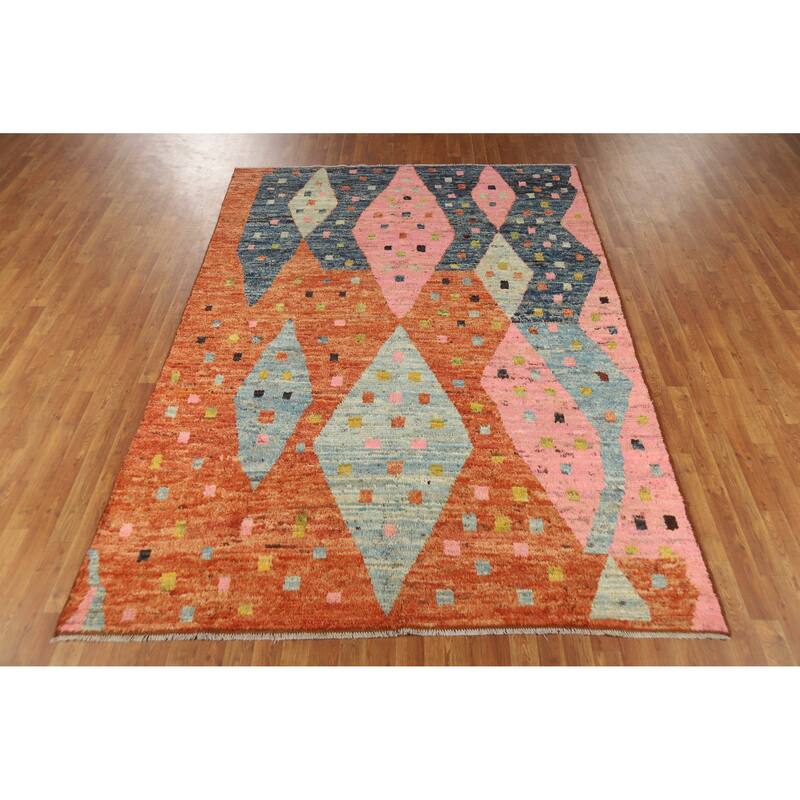 Geometric Moroccan Area Rug Handmade Tribal Wool Carpet - 6'7" x 9'7"