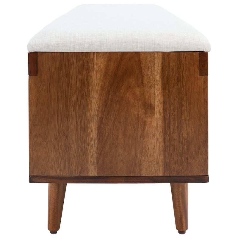 SAFAVIEH Cricket Mid-Century Modern Open Shelf Storage Bench with Cushion