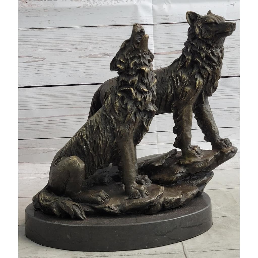 Imitative Wolf Pack 2 Wolves Howling Bronze Statue Sculpture Wildlife Decor Art By Barye