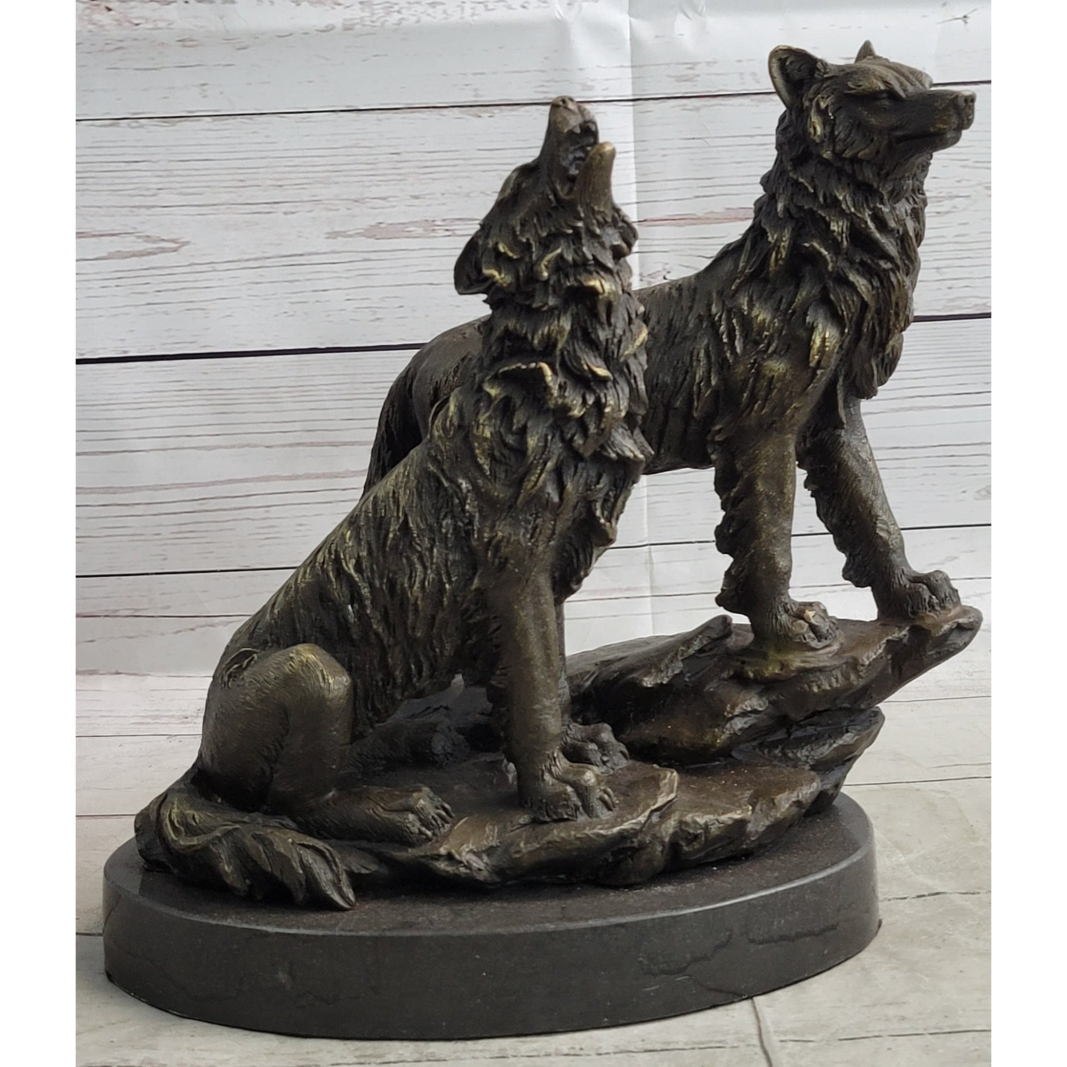 Wolf Pack 2 Wolves Howling Bronze Statue Sculpture Wildlife Decor Art By Barye