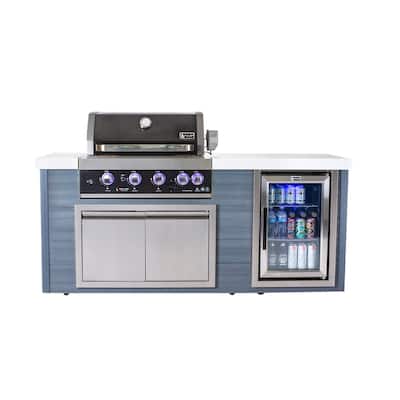 Mont Alpi MA400-AWBSS Artwood Polyethylene Frame 4-burner Black Stainless Steel Outdoor Kitchen Island Grill + Refrigerator