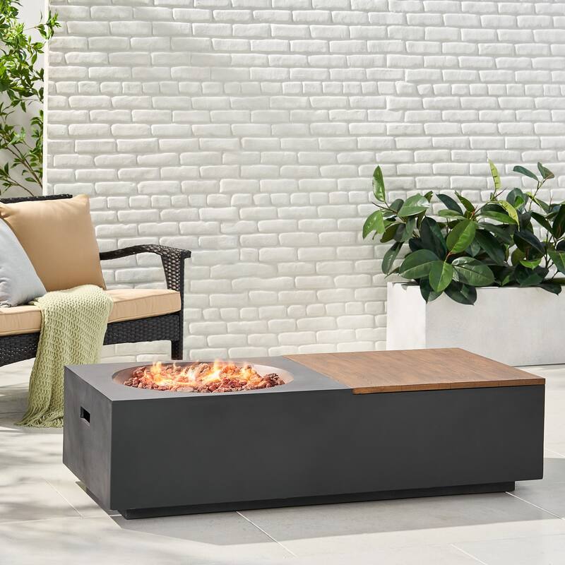 Goliath Lightweight Concrete Outdoor 50,000 BTU Rectangular Fire Pit Table (No Tank Holder) by Christopher Knight Home - Grey