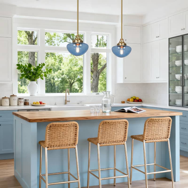 Modern 1-Light Gold Glass Pendant Light Kitchen Island Lights for Dining Room