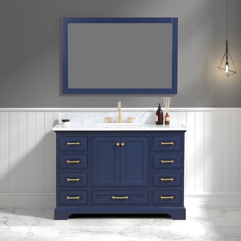 Blossom Copenhagen 48" Bathroom Vanity with Marble Top, Sink & Mirror - NavyBlue