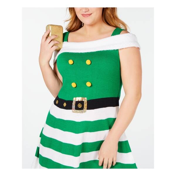 Shop Planet Gold Womens Green Cold Shoulder Elf Sweater Cap Sleeve